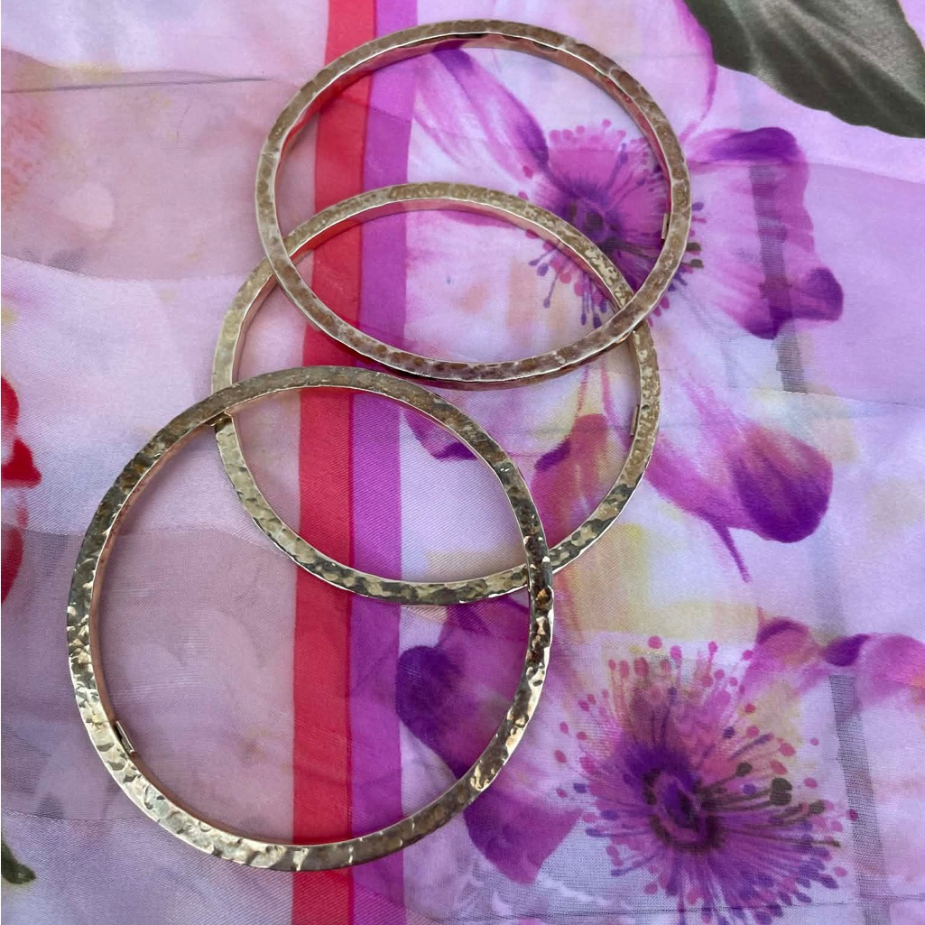 Silver 925 Color Gold Hammered Stackable Bangle Bracelets - Women Jewelry